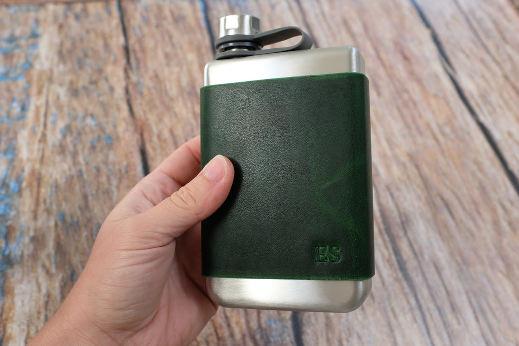 Personalised Leather Wrapped Trekking Hip Flask