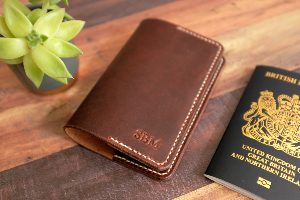 Leather Passport Holder - Brown