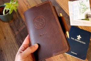 Leather Golf Scorecard Holder with Pen Loop - Brown