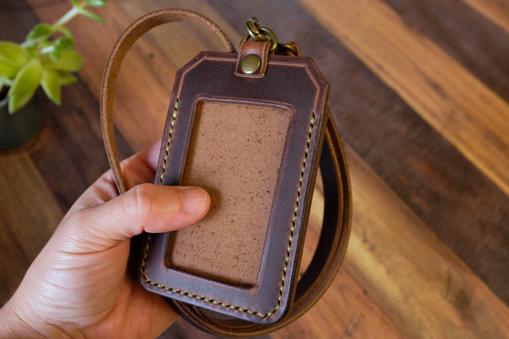 Leather ID Holder with Lanyard - Brown