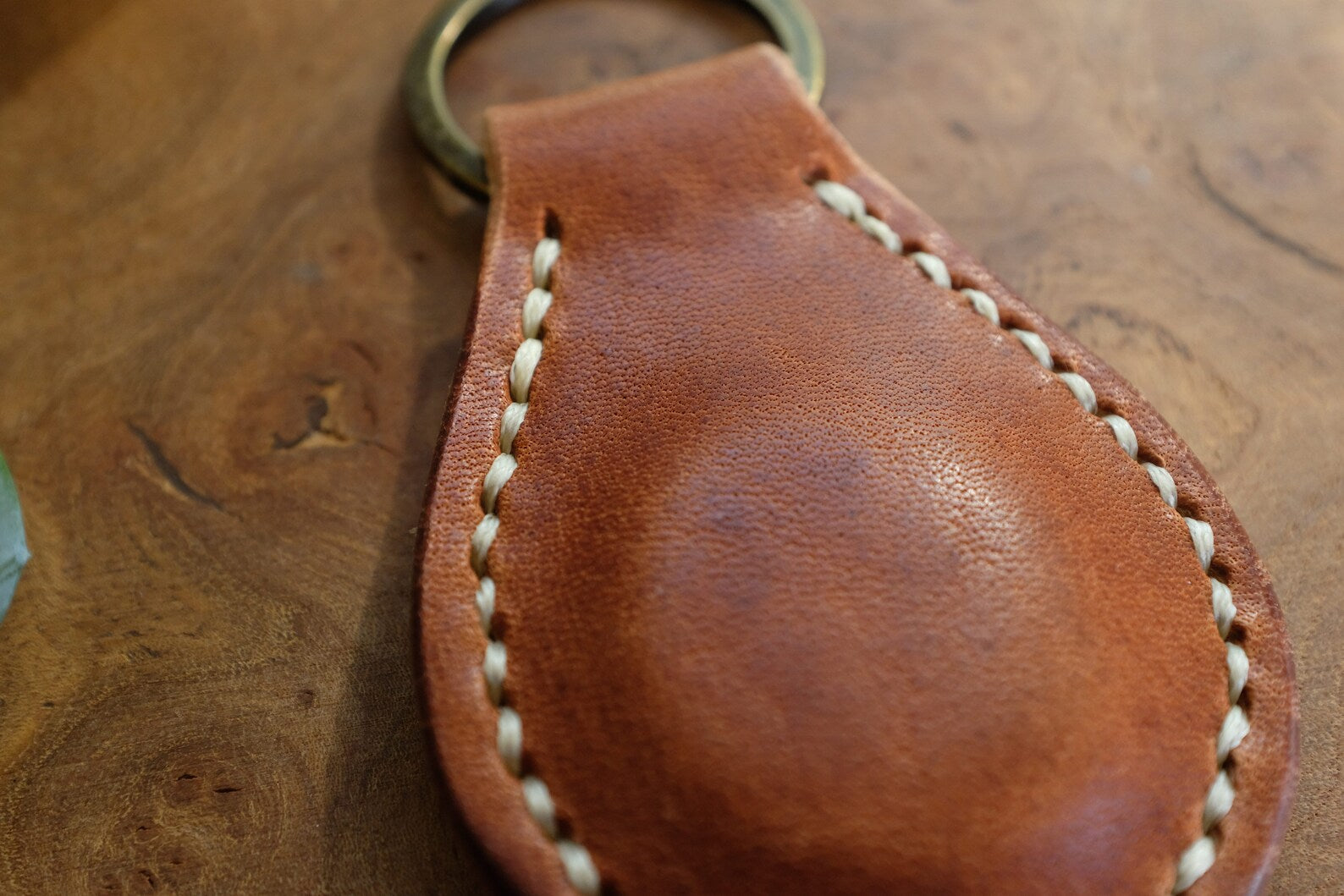 Padded Horween Leather Key Fob with Stitched Detail