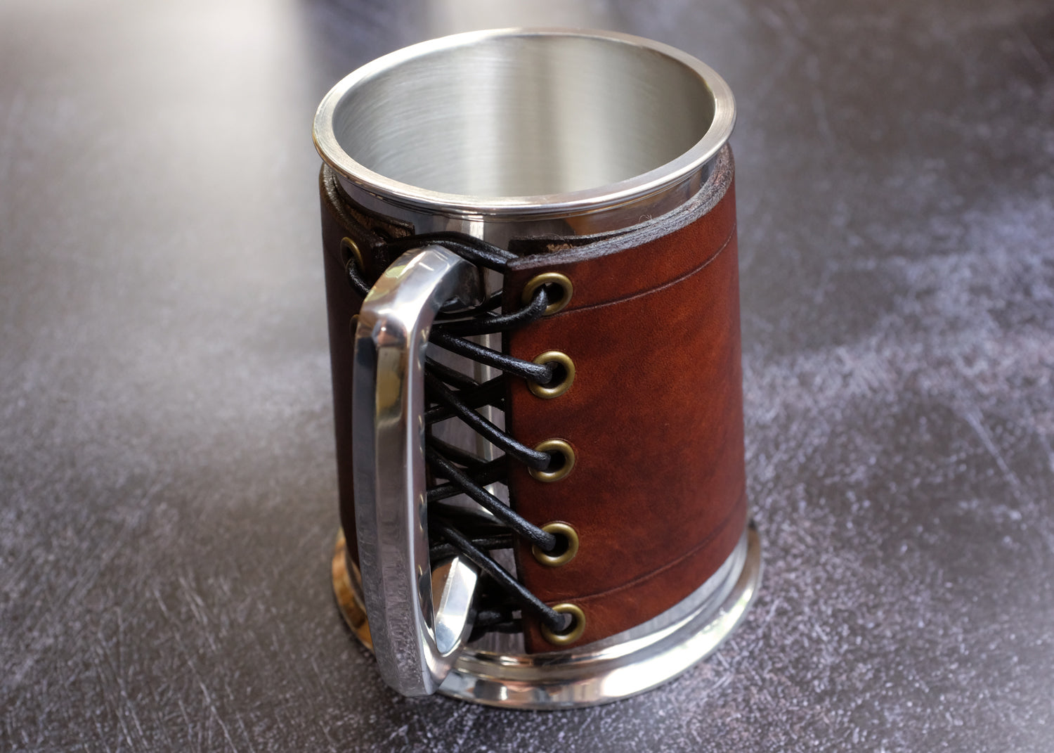 Pewter Tankard with Classic Brown Leather Wrap