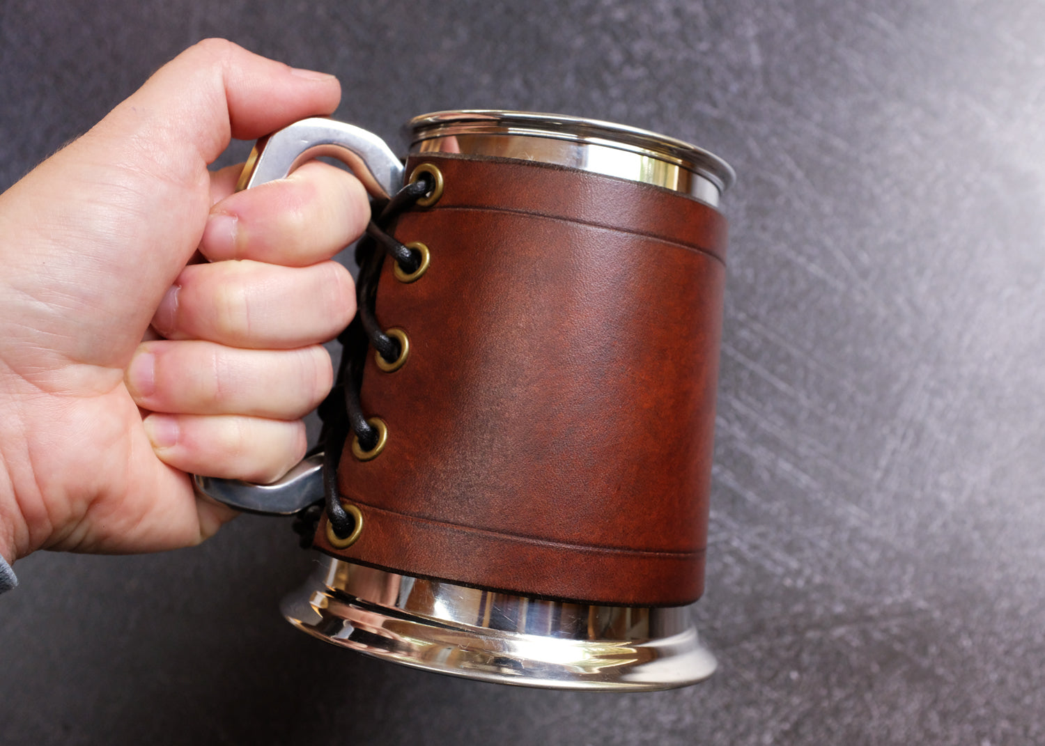 Pewter Tankard with Classic Brown Leather Wrap