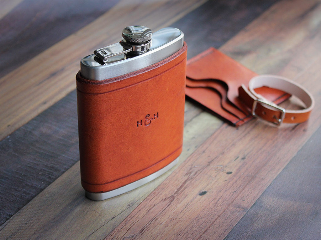 Leather Flask 8oz - Tan - Hide & Home - 4