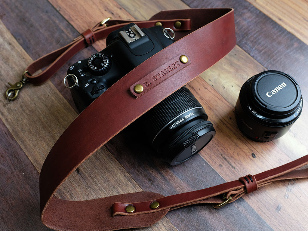 Personalised Italian Leather Camera Strap - Brown