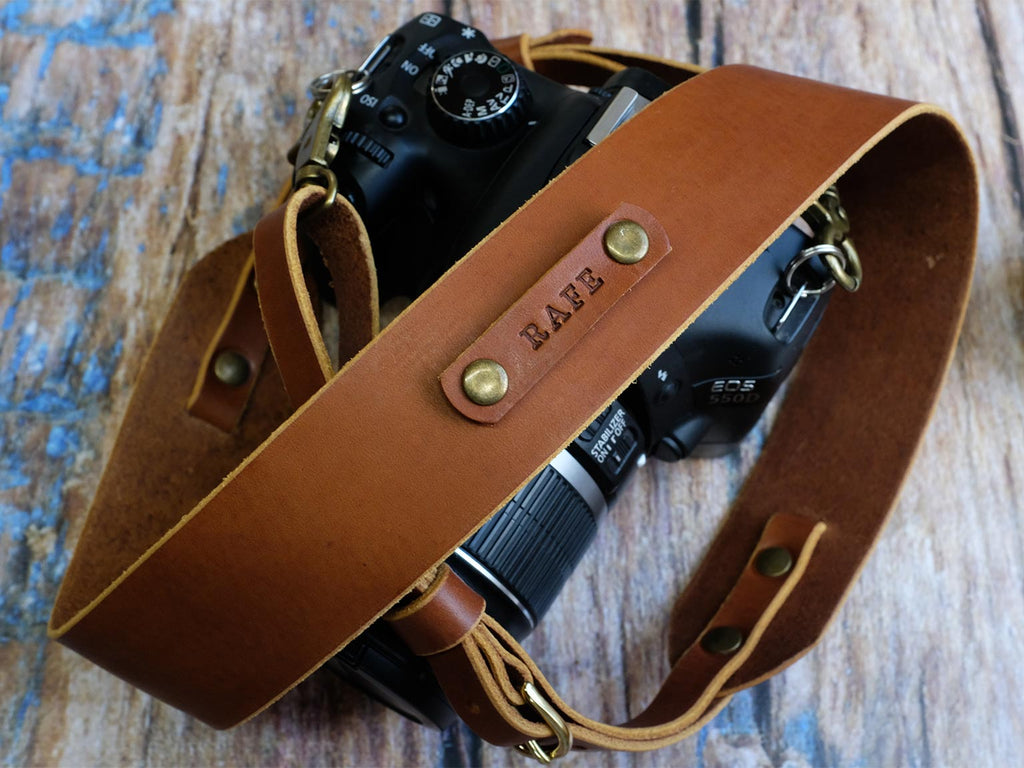 Personalised Italian Leather Camera Strap - Natural