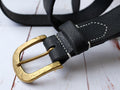 Leather Belt 35mm with Textured Brass Buckle - Black - photo 4