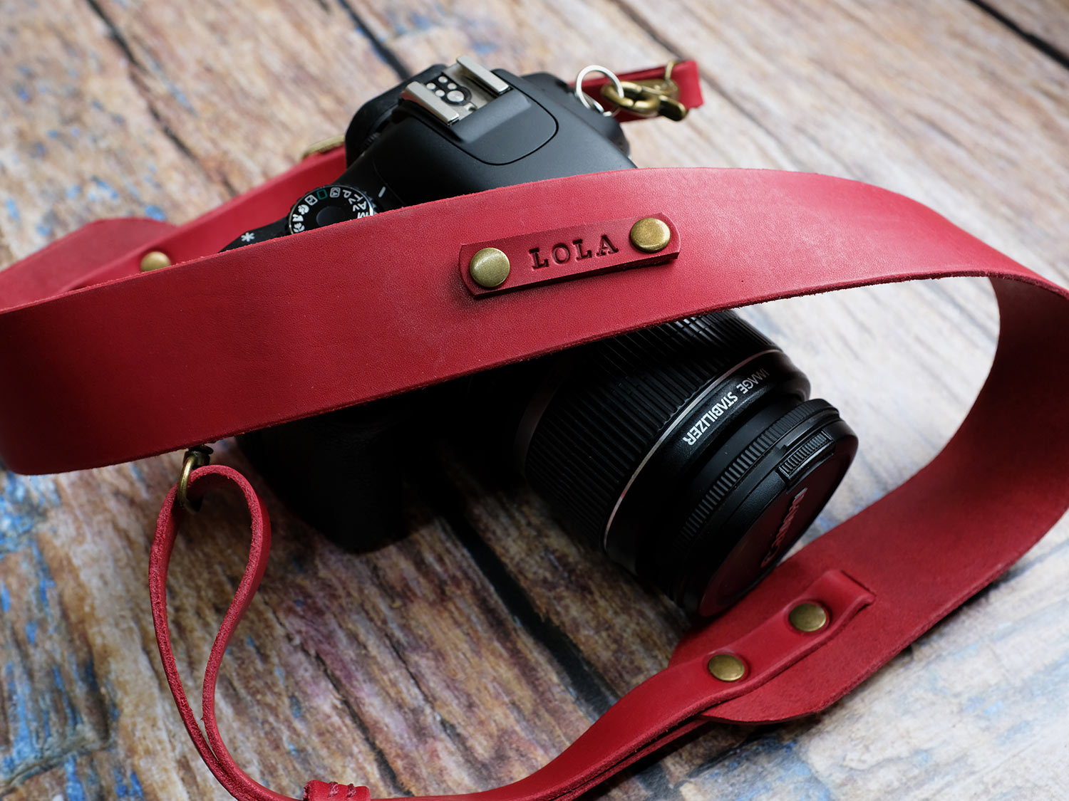 Personalised Italian Leather Camera Strap - Red