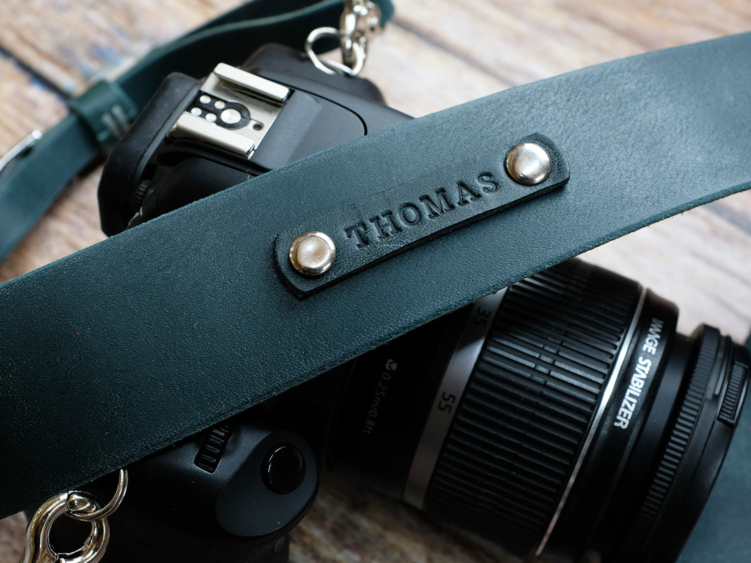 Personalised Italian Leather Camera Strap - Ocean