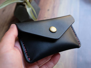 Italian Leather Button Wallet - Black