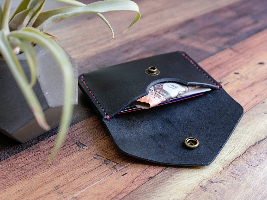 Wallet Button Italian Leather Button Wallet - Black – Hide & Home