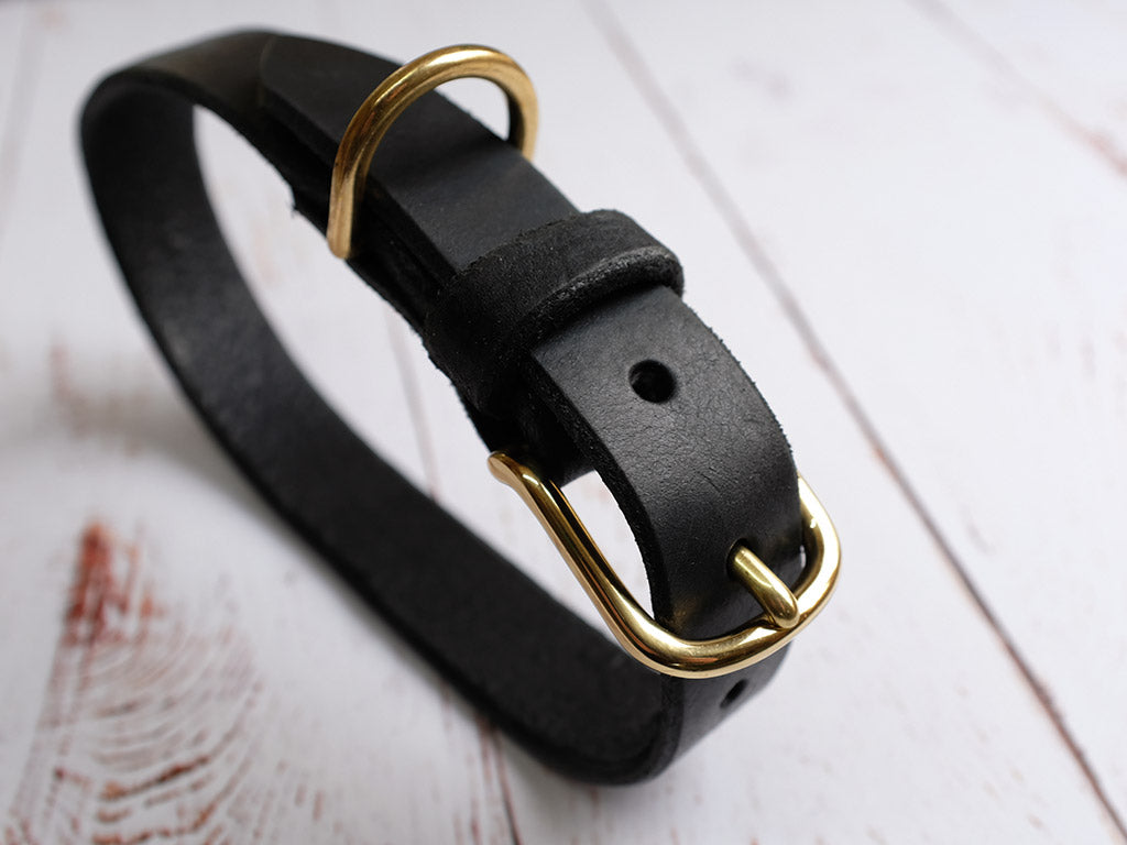 Leather Dog Collar & Lead Set - Black