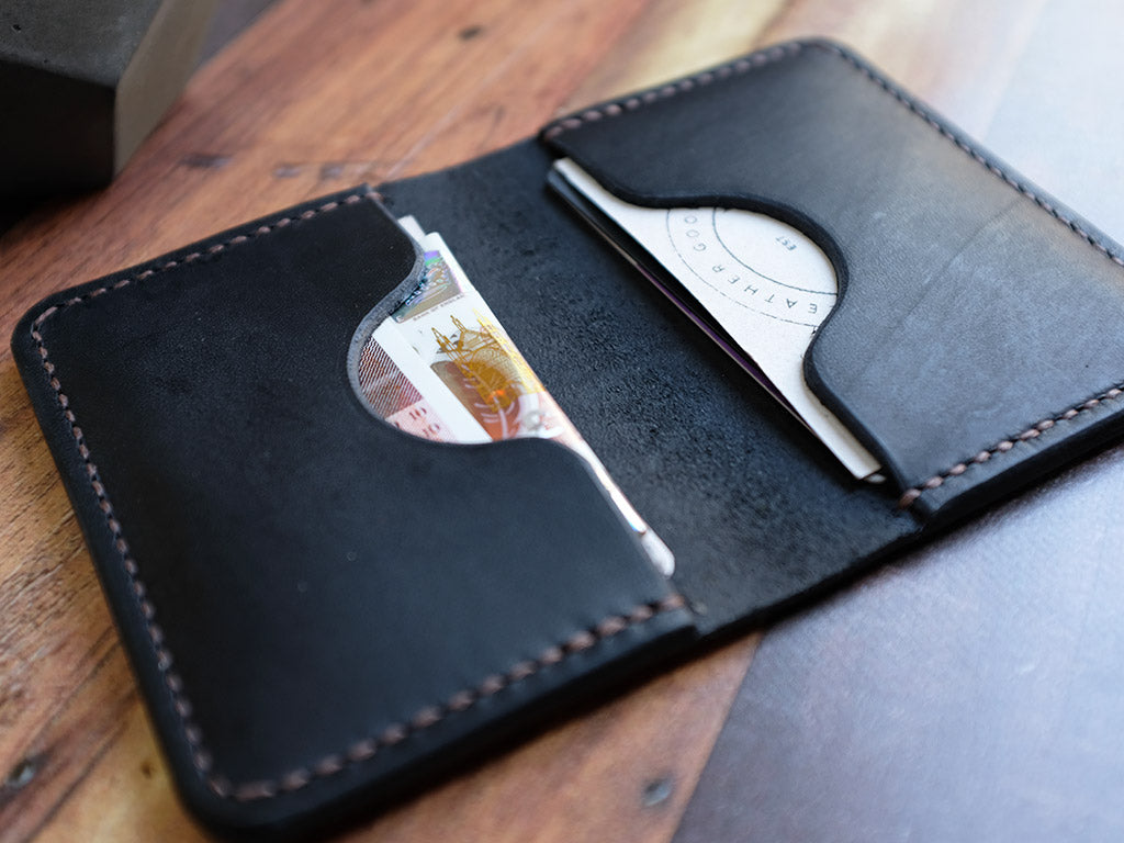 Italian Leather Folding Card Wallet - Black