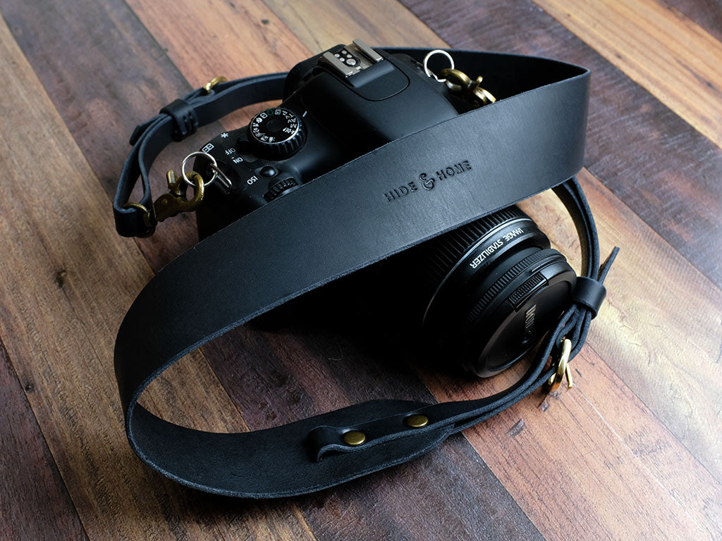 Personalised Italian Leather Camera Strap - Black