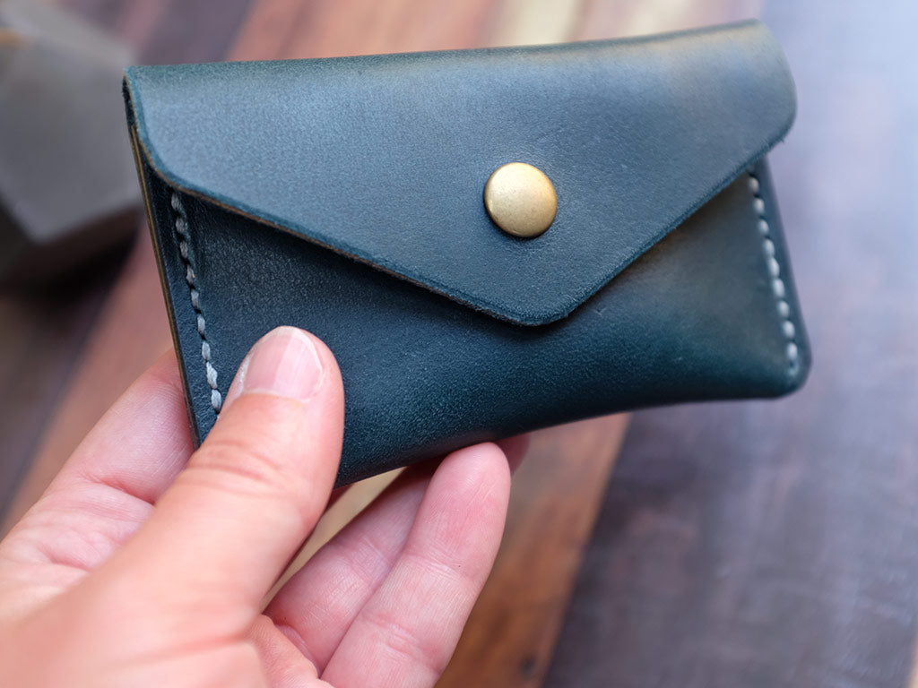 Italian Leather Button Wallet - Blue