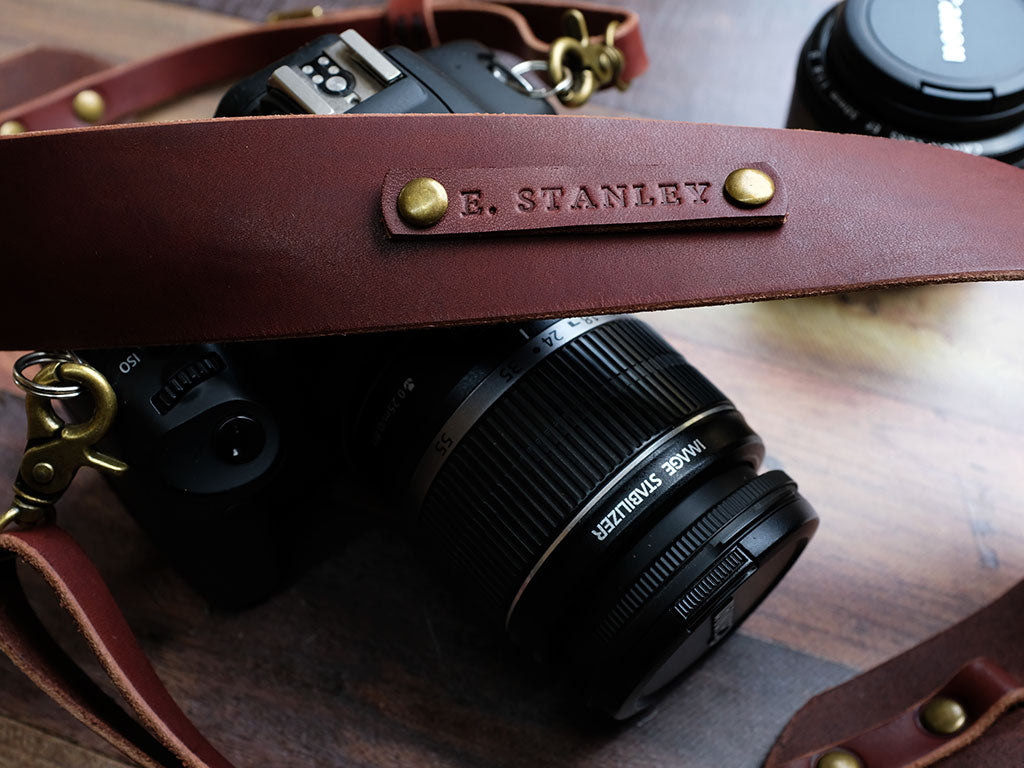 Personalised Italian Leather Camera Strap - Brown