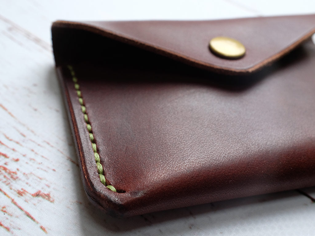 Italian Leather Button Wallet - Brown
