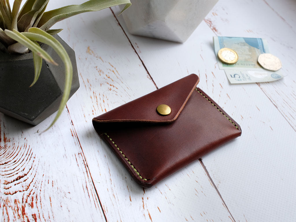 Italian Leather Button Wallet - Brown