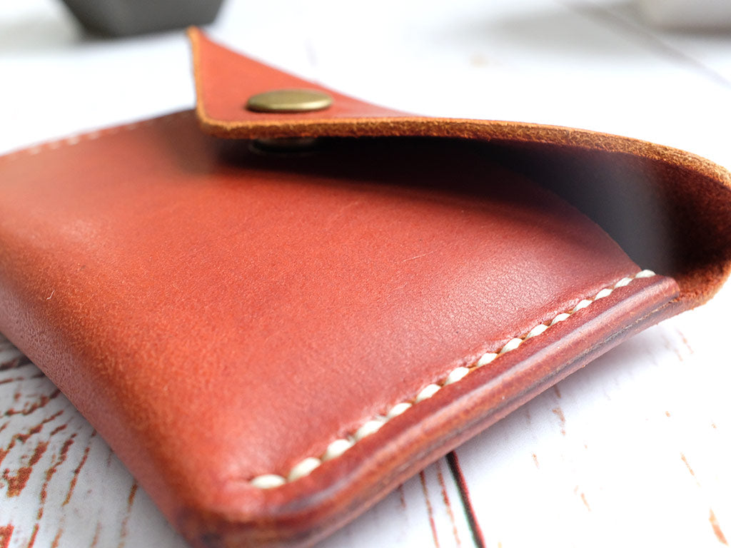 Italian Leather Button Wallet - Tan