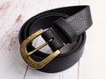 Leather Belt 35mm with Textured Brass Buckle - Black - photo 1