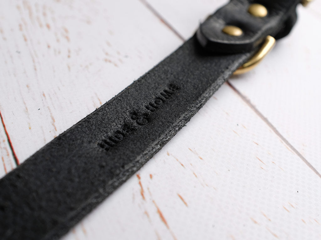Leather Dog Collar & Lead Set - Black