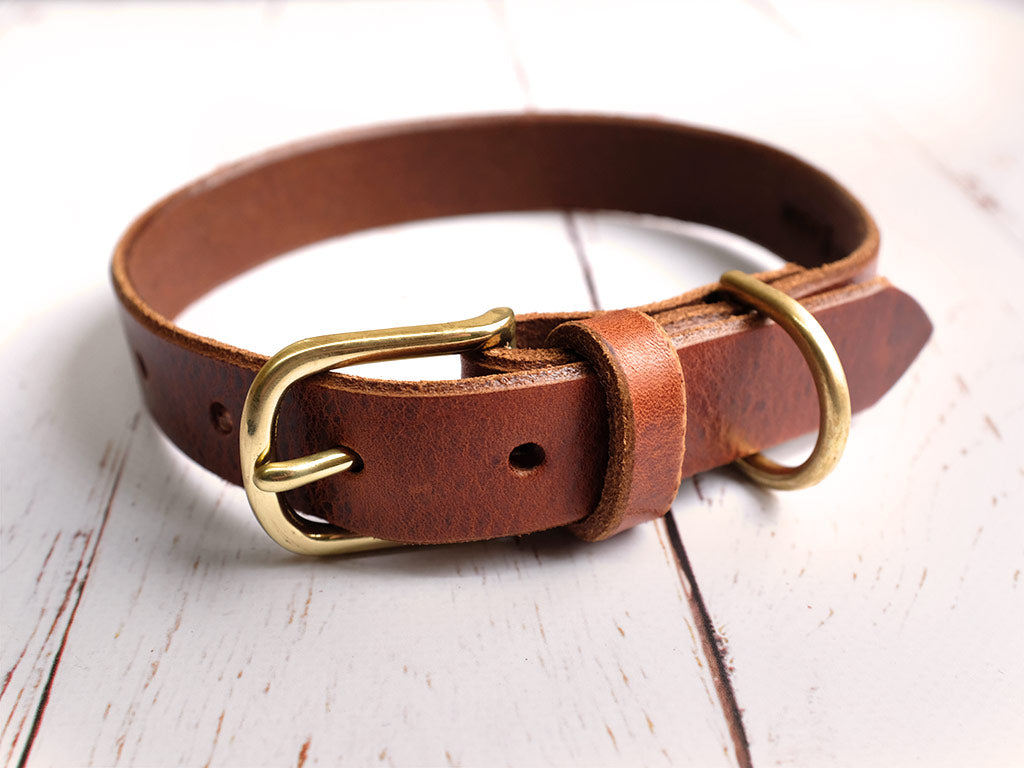 Leather Dog Collar & Lead Set - Deep Tan