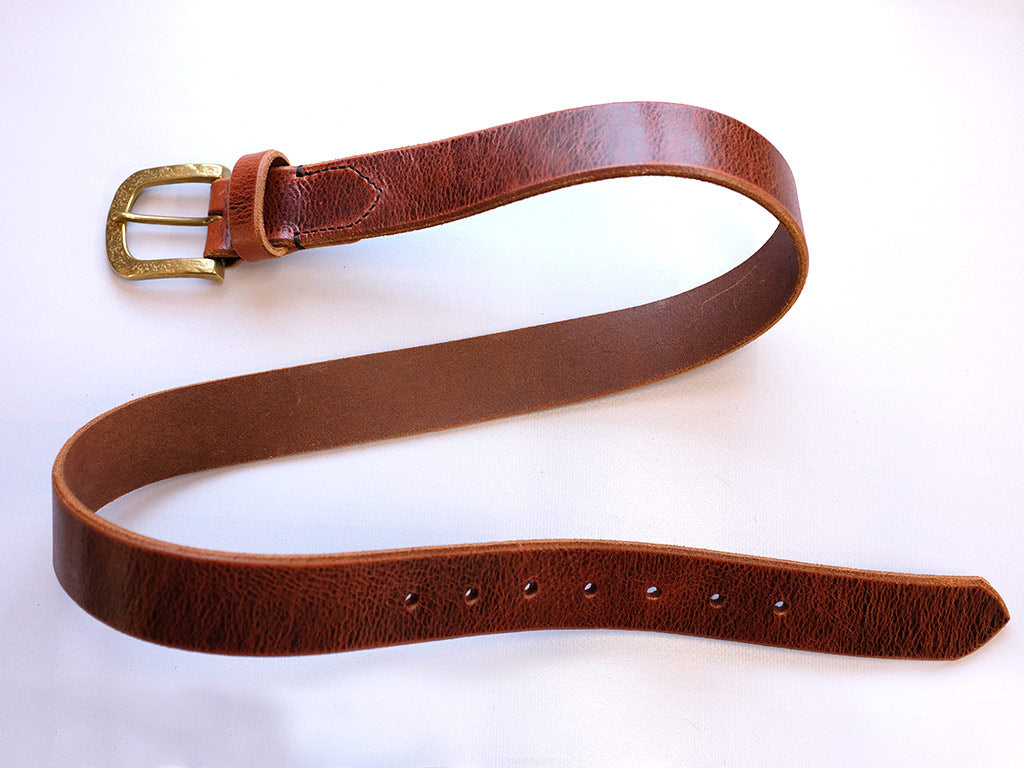 Leather Belt 35mm with Textured Brass Buckle