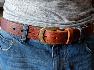 Leather Belt 35mm with Textured Brass Buckle