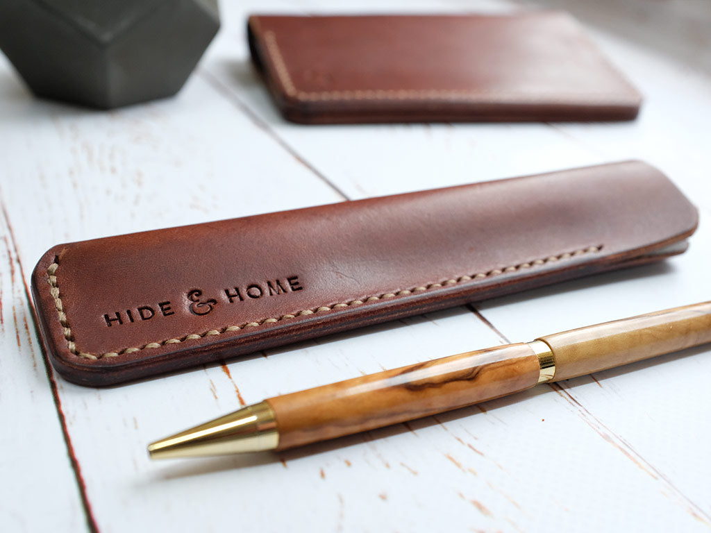 Italian Leather Pen Sleeve - Brown