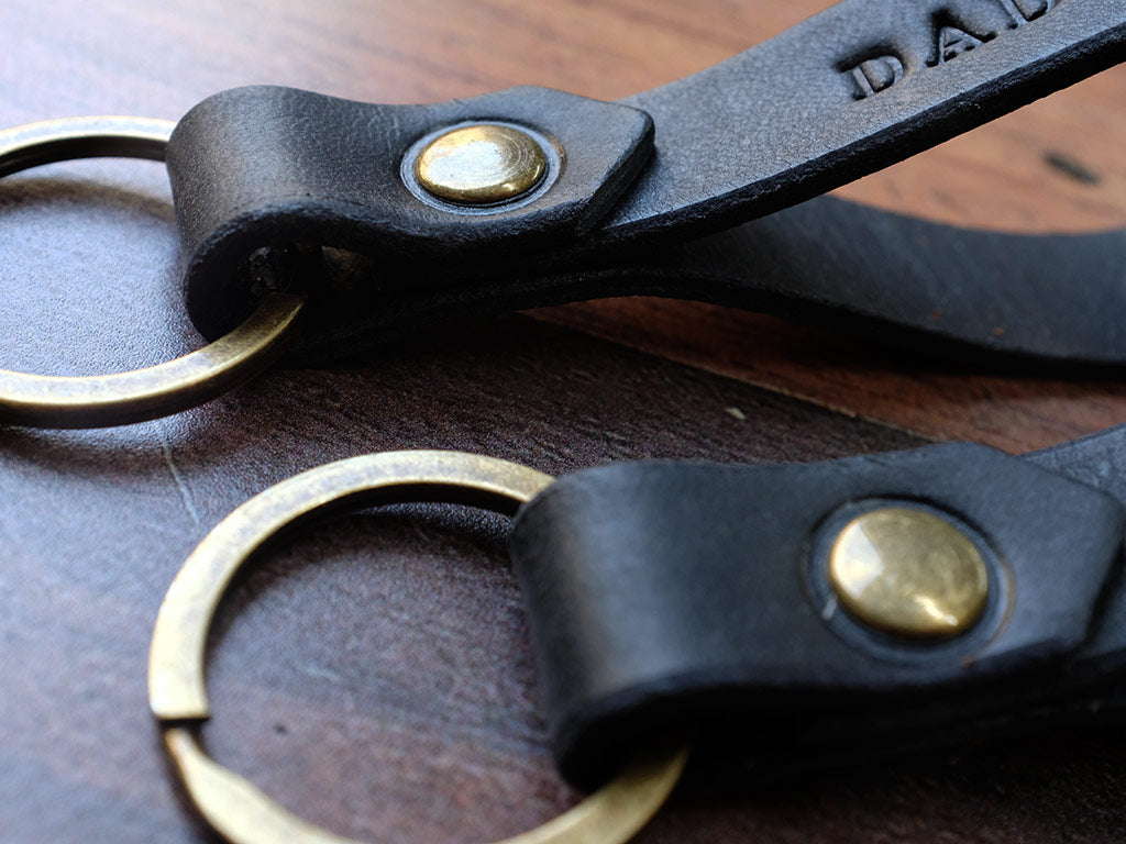 Set of Two Italian Leather Keyrings - Black