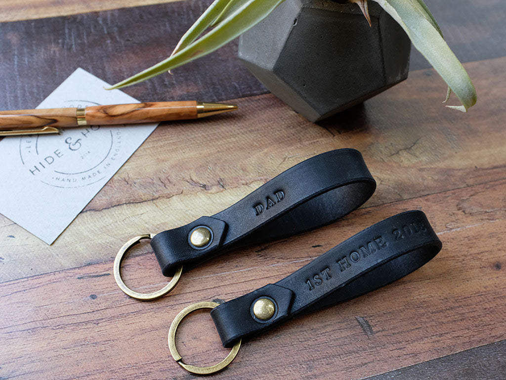 Set of Two Italian Leather Keyrings - Black