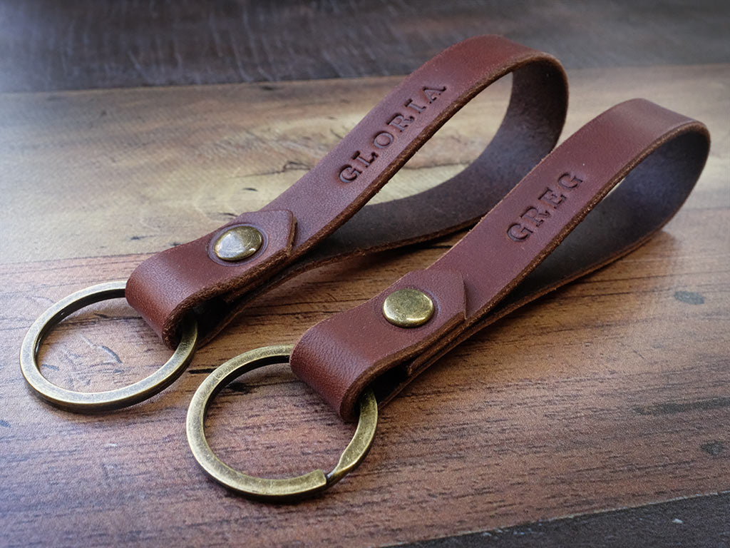 Set of Two Italian Leather Keyrings - Brown