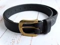 Leather Belt 35mm with Textured Brass Buckle - Black - photo 3